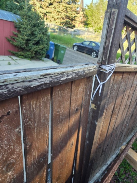 Customer-submitted photo of a failing fence estimated at 15+ years old (example 8)