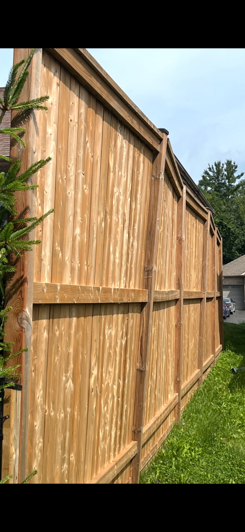 Customer-submitted photo of a failing fence estimated at 3–7 years old (example 4)
