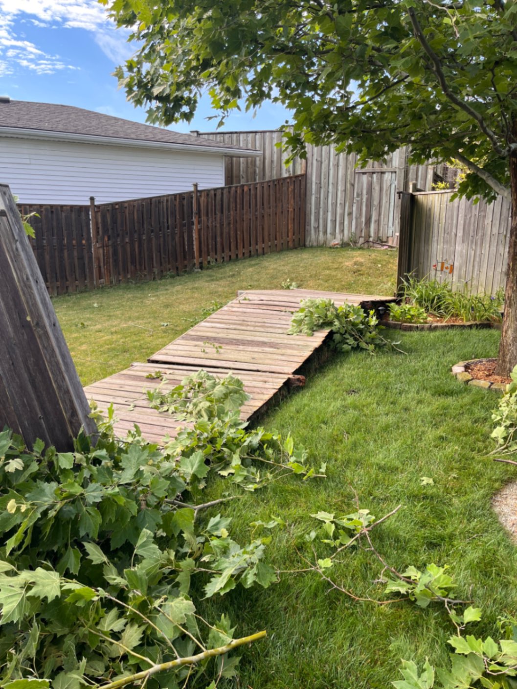 Customer-submitted photo of a failing fence estimated at 15+ years old (example 10)
