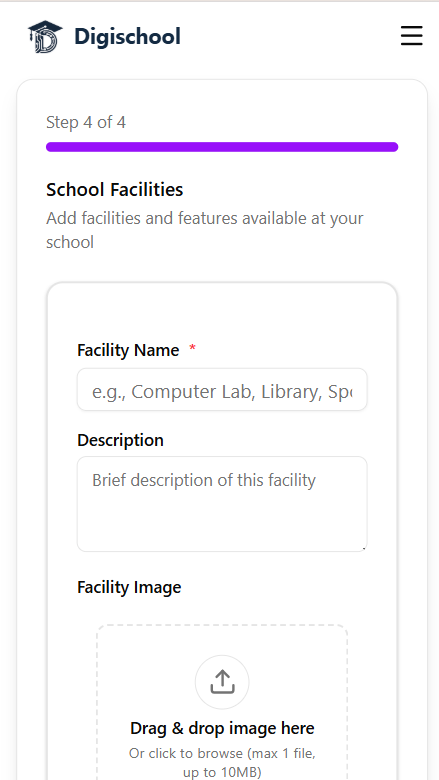 Step 4 of 4, Add school facilities