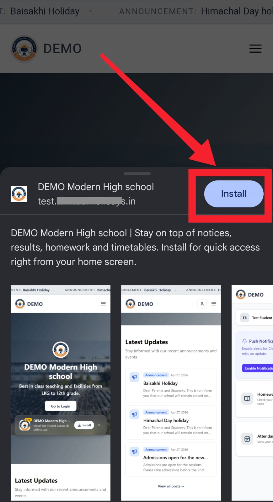 Android install confirmation popup showing school app preview